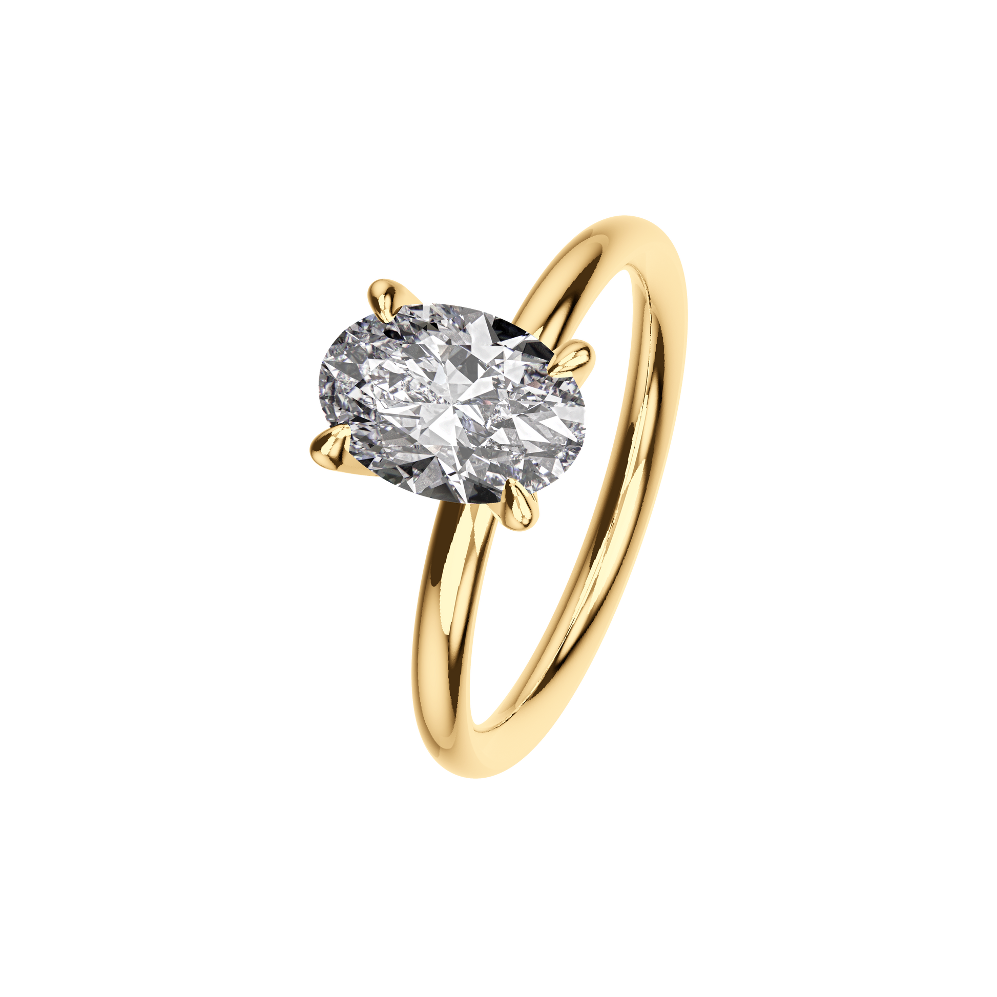 Verlobungsring Oval Lab Grown Diamant Angled View Gelbgold synthetisch