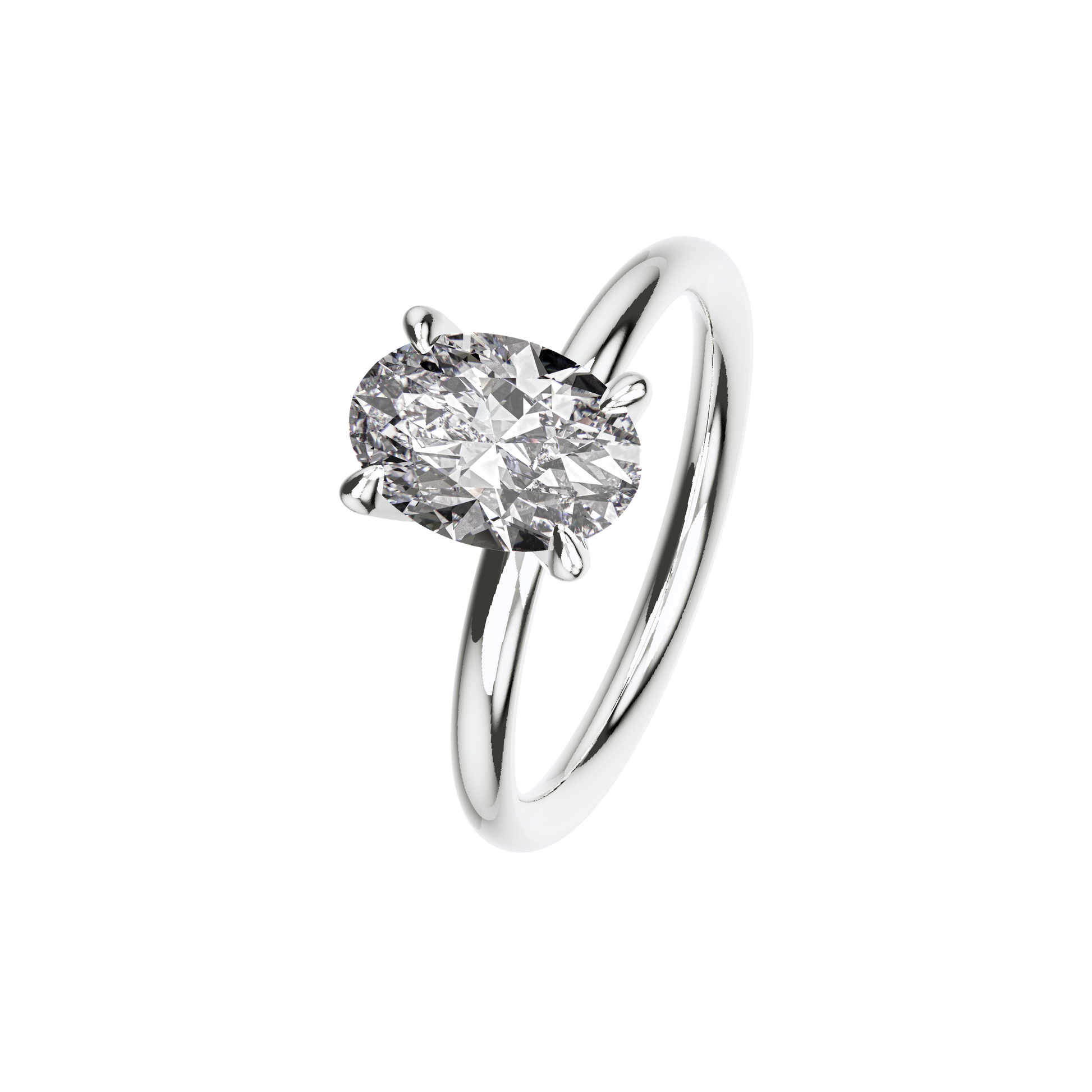 Verlobungsring Oval Lab Grown Diamant Angled View Platin synthetisch
