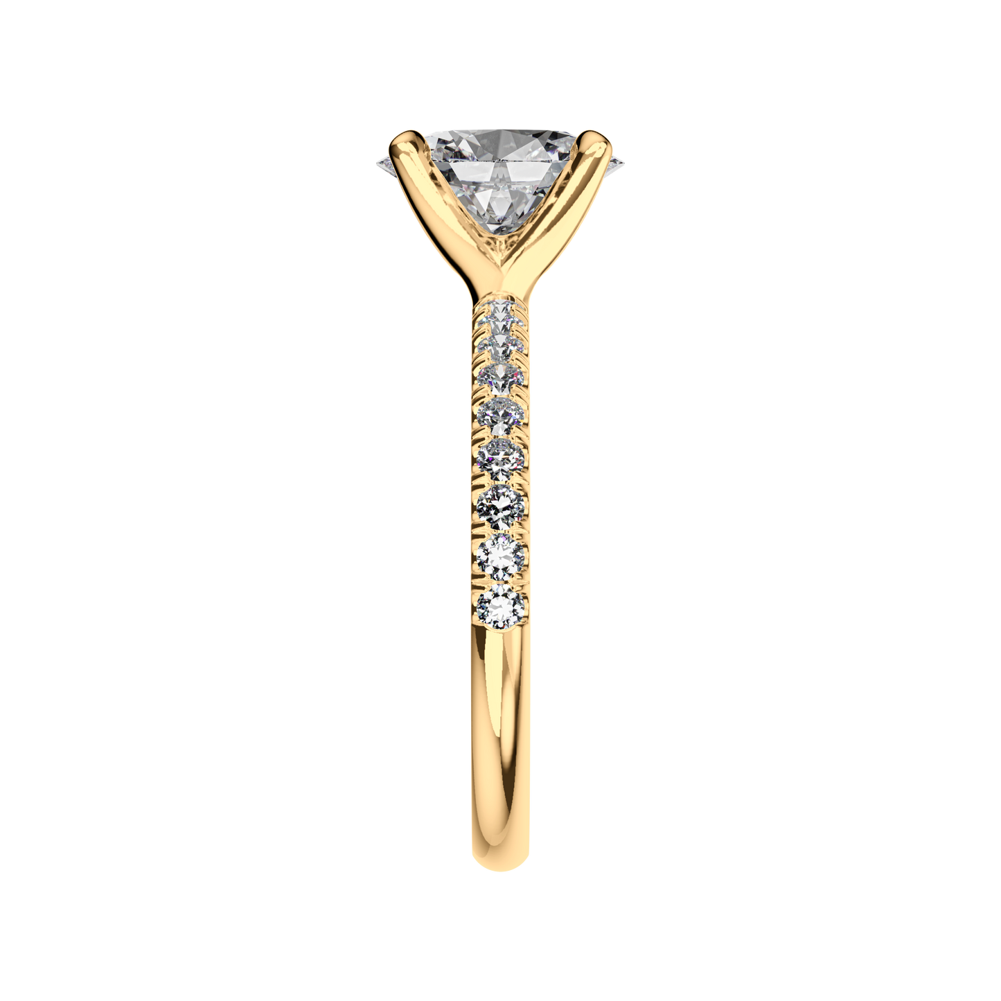 Verlobungsring oval mit Pavé-Band in Gelbgold Side
