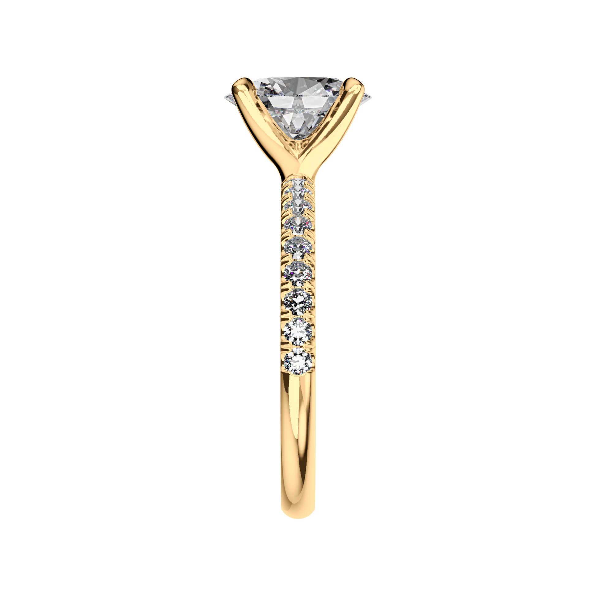 Verlobungsring oval mit Pavé-Band in Gelbgold Side