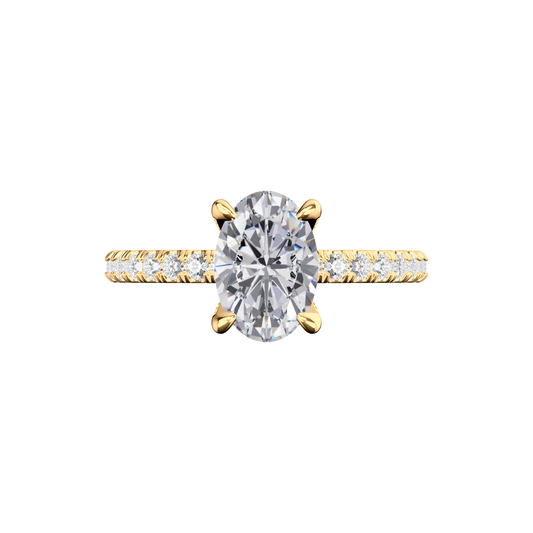 Verlobungsring oval mit Pavé-Band in Gelbgold  Top
