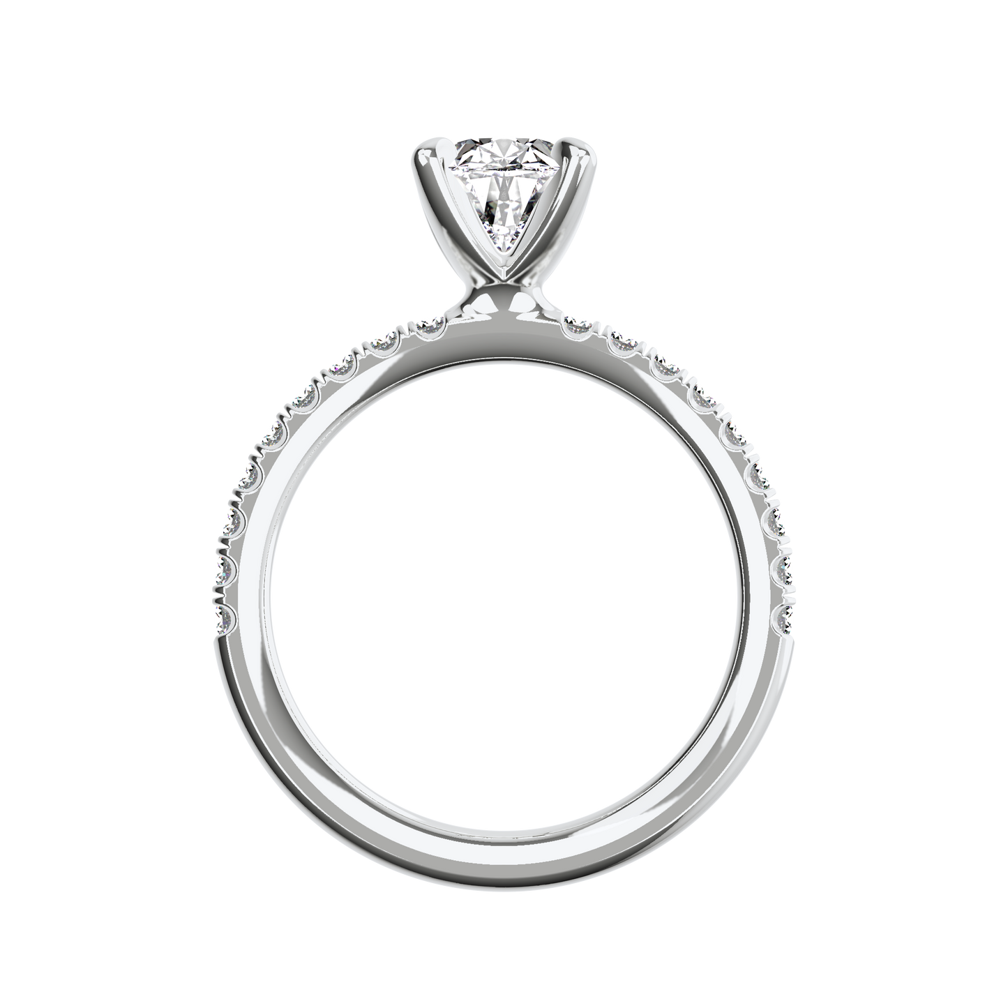 Verlobungsring oval mit Pavé-Band in Platin Front