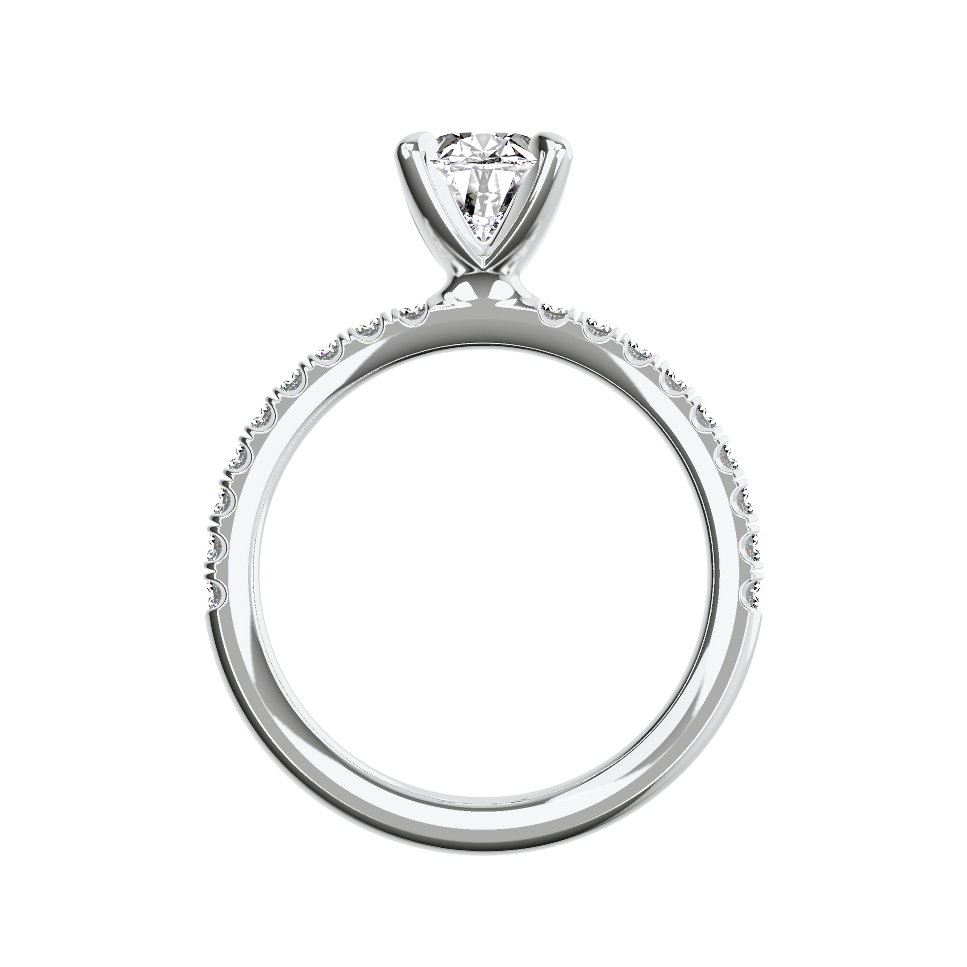 Verlobungsring oval mit Pavé-Band in Platin Front