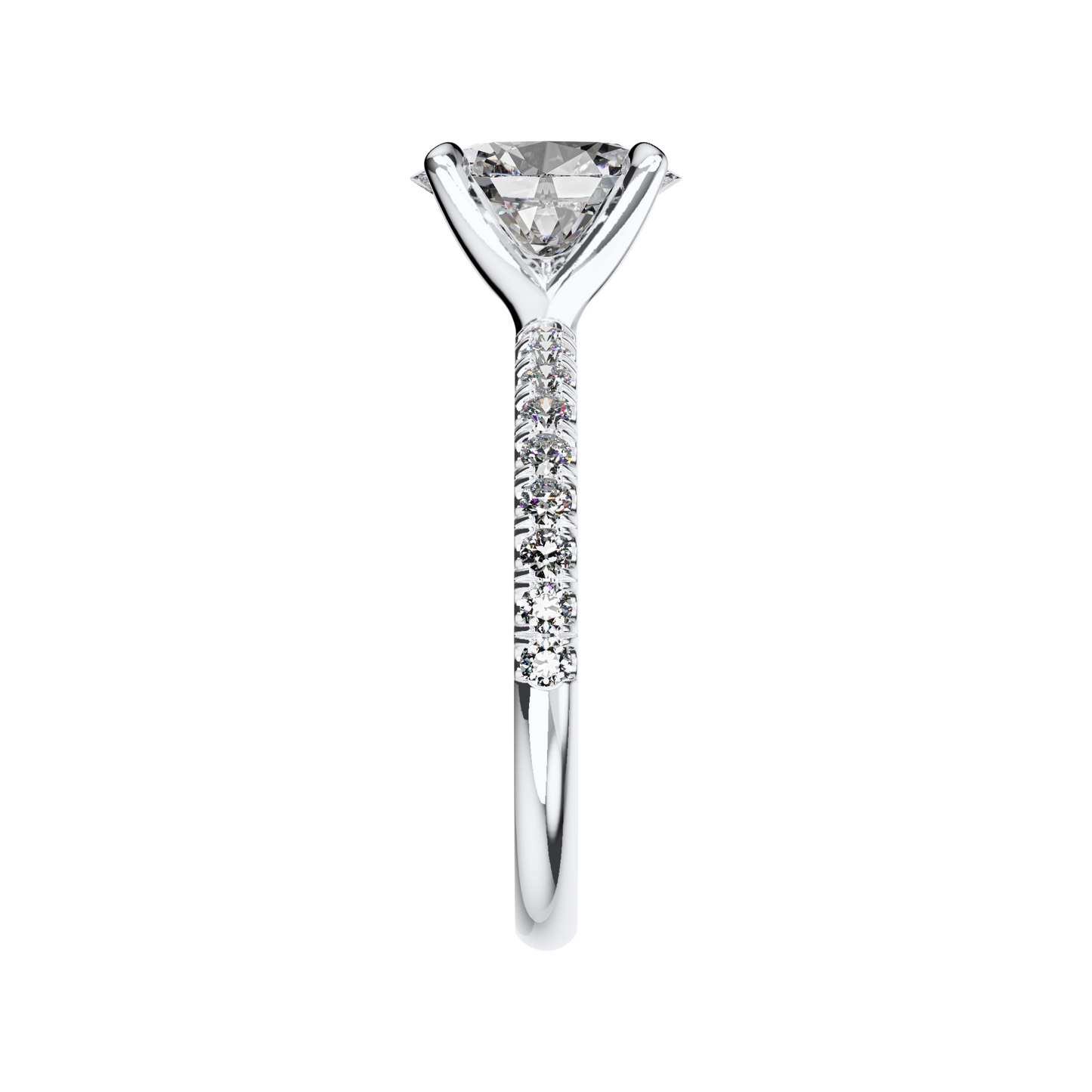 Verlobungsring oval mit Pavé-Band in Platin Side