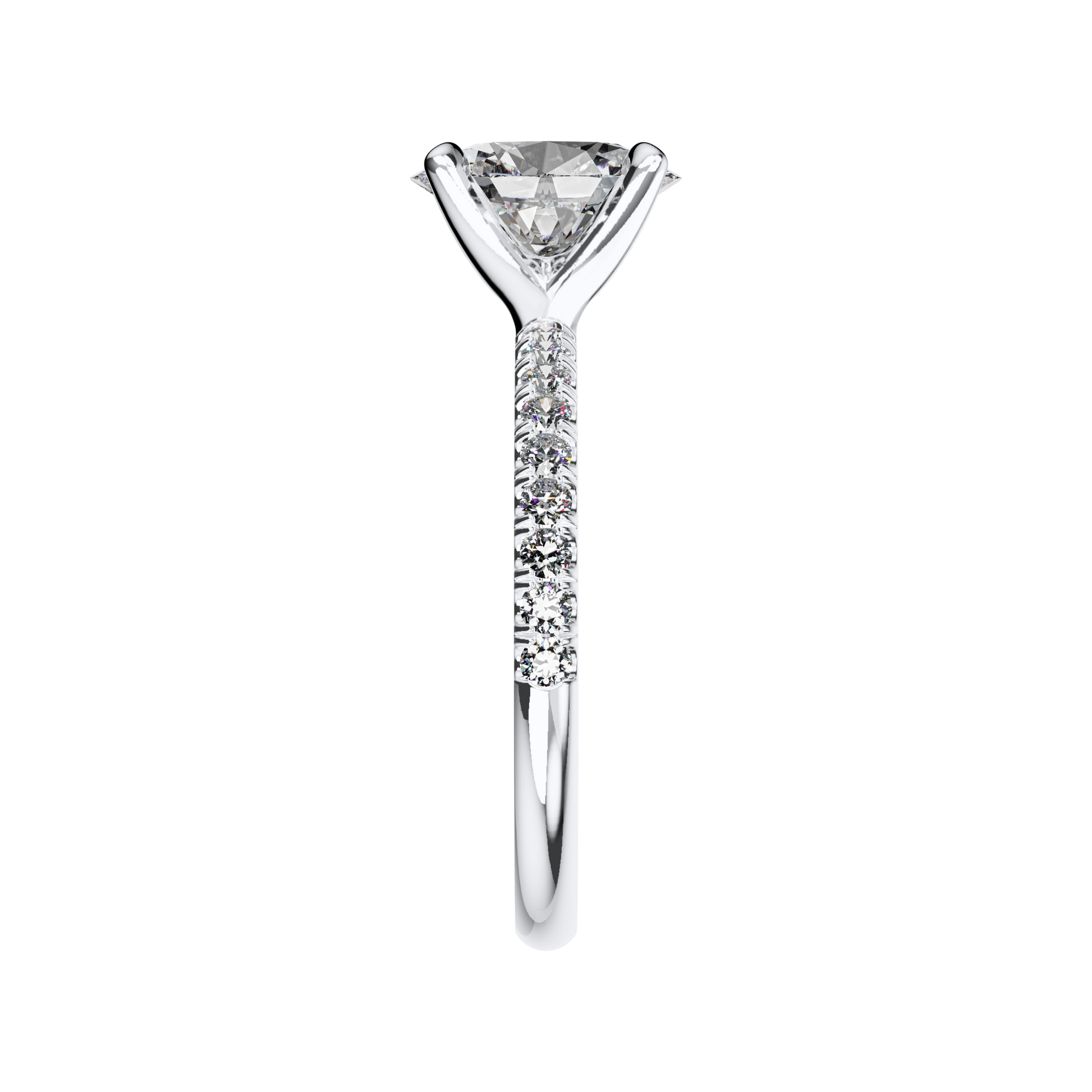 Verlobungsring oval mit Pavé-Band in Platin Side
