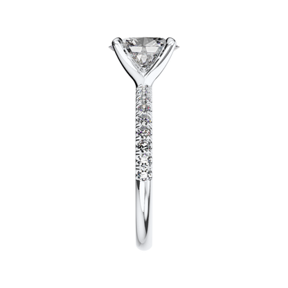 Verlobungsring oval mit Pavé-Band in Platin Side