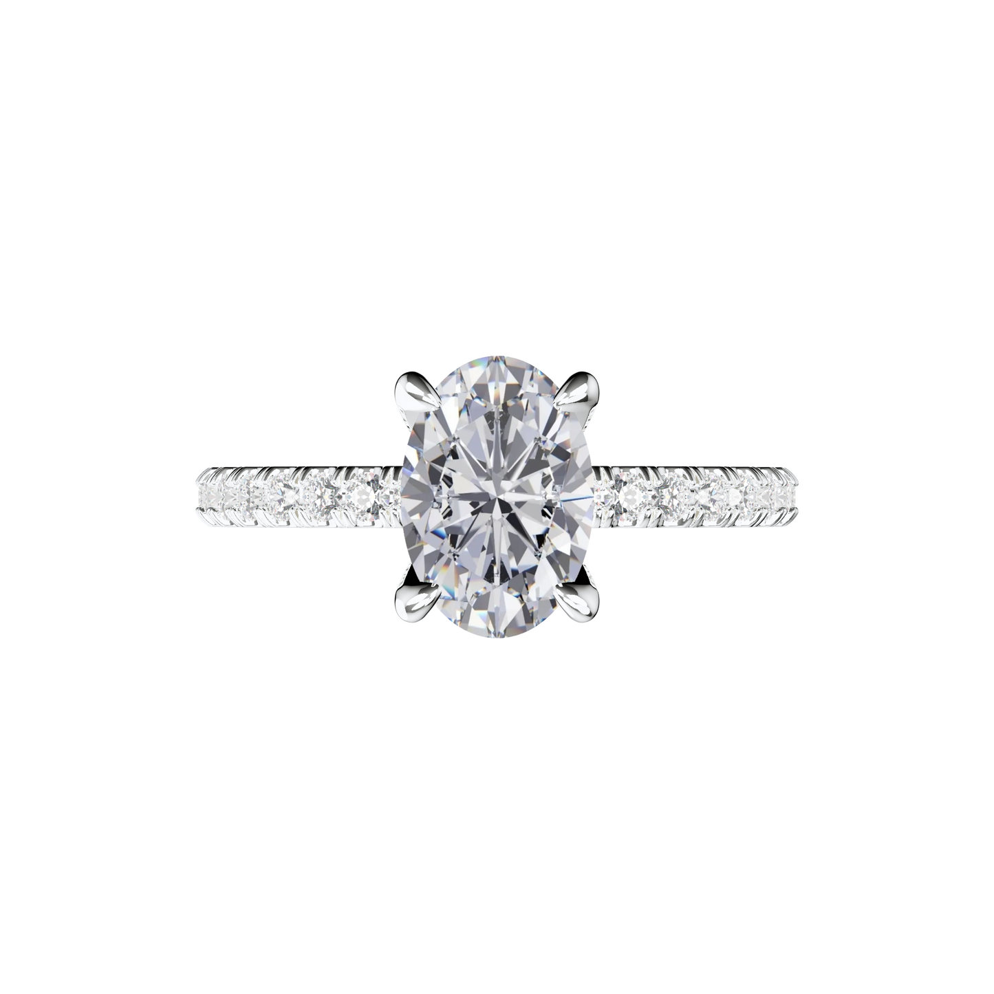 Verlobungsring oval mit Pavé-Band in Platin Top