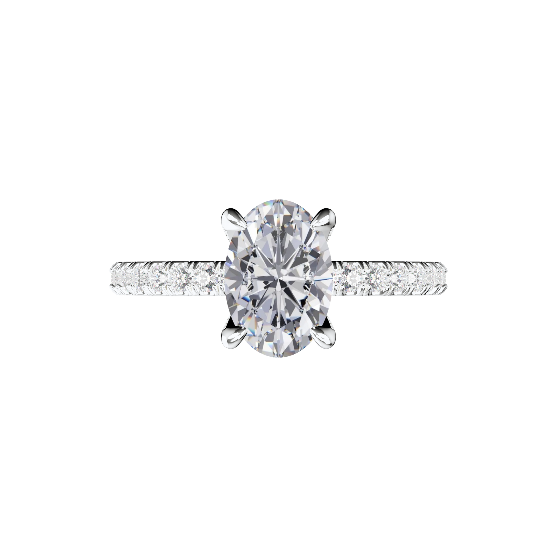 Verlobungsring oval mit Pavé-Band in Platin Top
