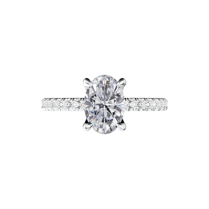 Verlobungsring oval mit Pavé-Band in Platin Top