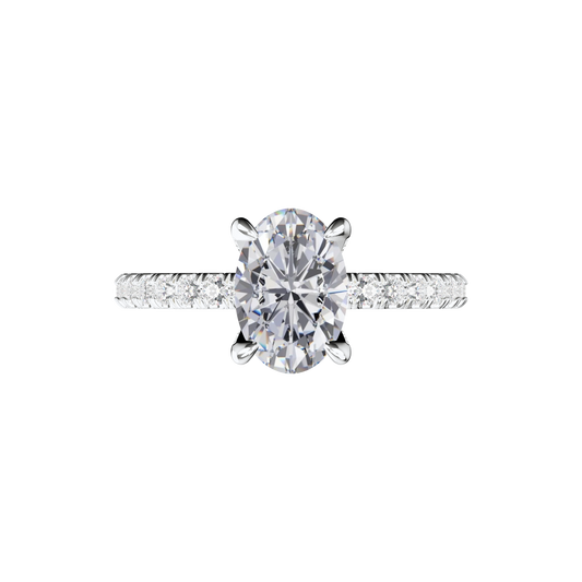 Verlobungsring oval mit Pavé-Band in Platin Top