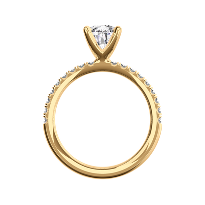 Verlobungsring aus Gelbgold mit tropfenförmigem Lab Grown Diamanten und Pavé-Band Front