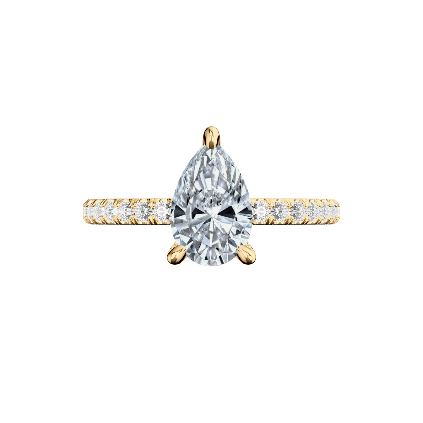 Verlobungsring aus Gelbgold mit tropfenförmigem Lab Grown Diamanten und Pavé-Band Top