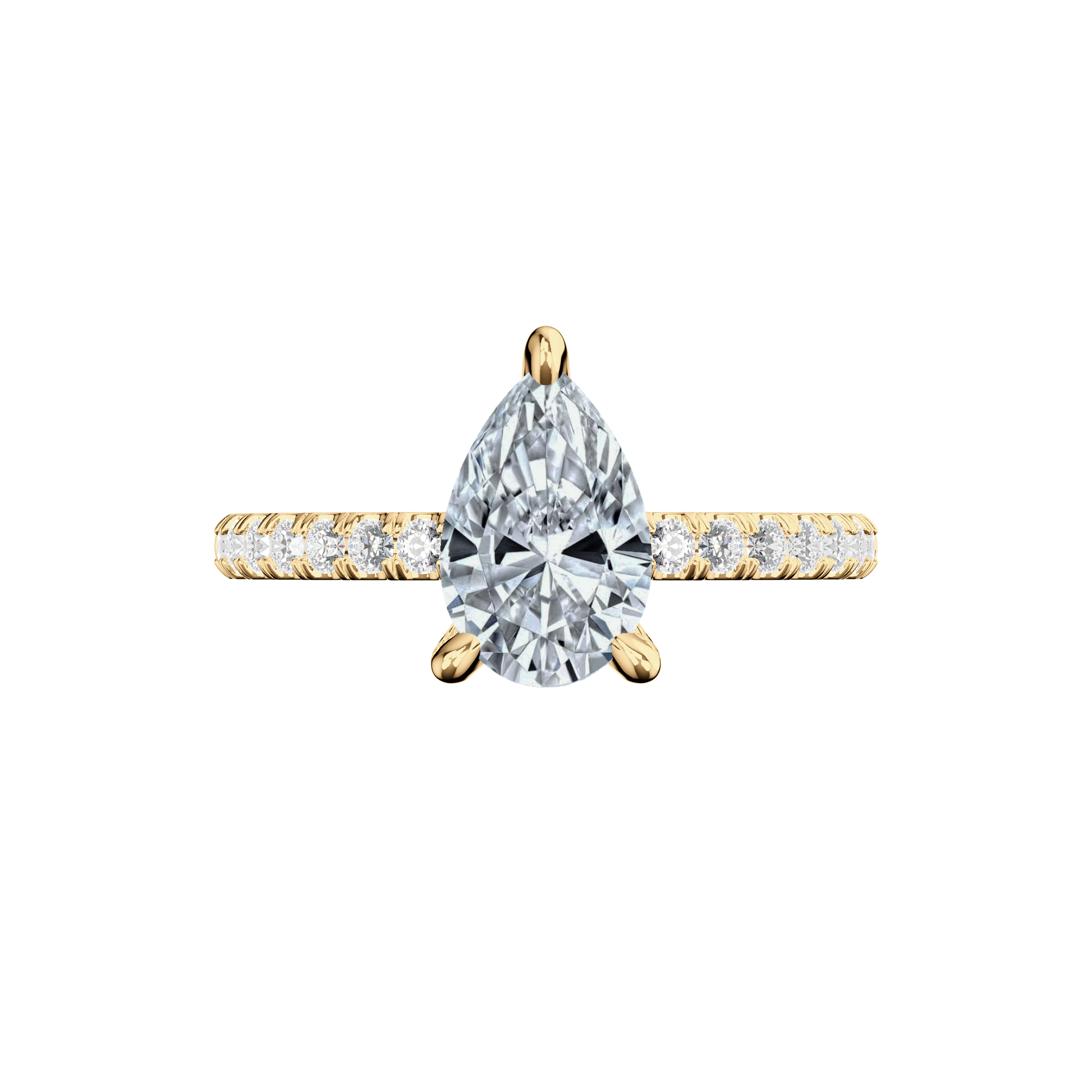 Verlobungsring aus Gelbgold mit tropfenförmigem Lab Grown Diamanten und Pavé-Band Top