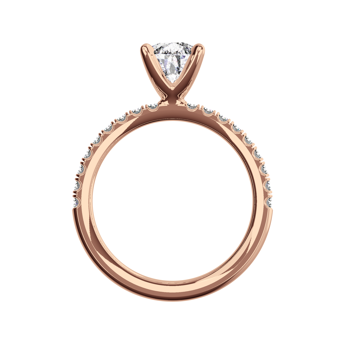 Verlobungsring aus Roségold mit tropfenförmigem Lab Grown Diamanten und Pavé-Band Front
