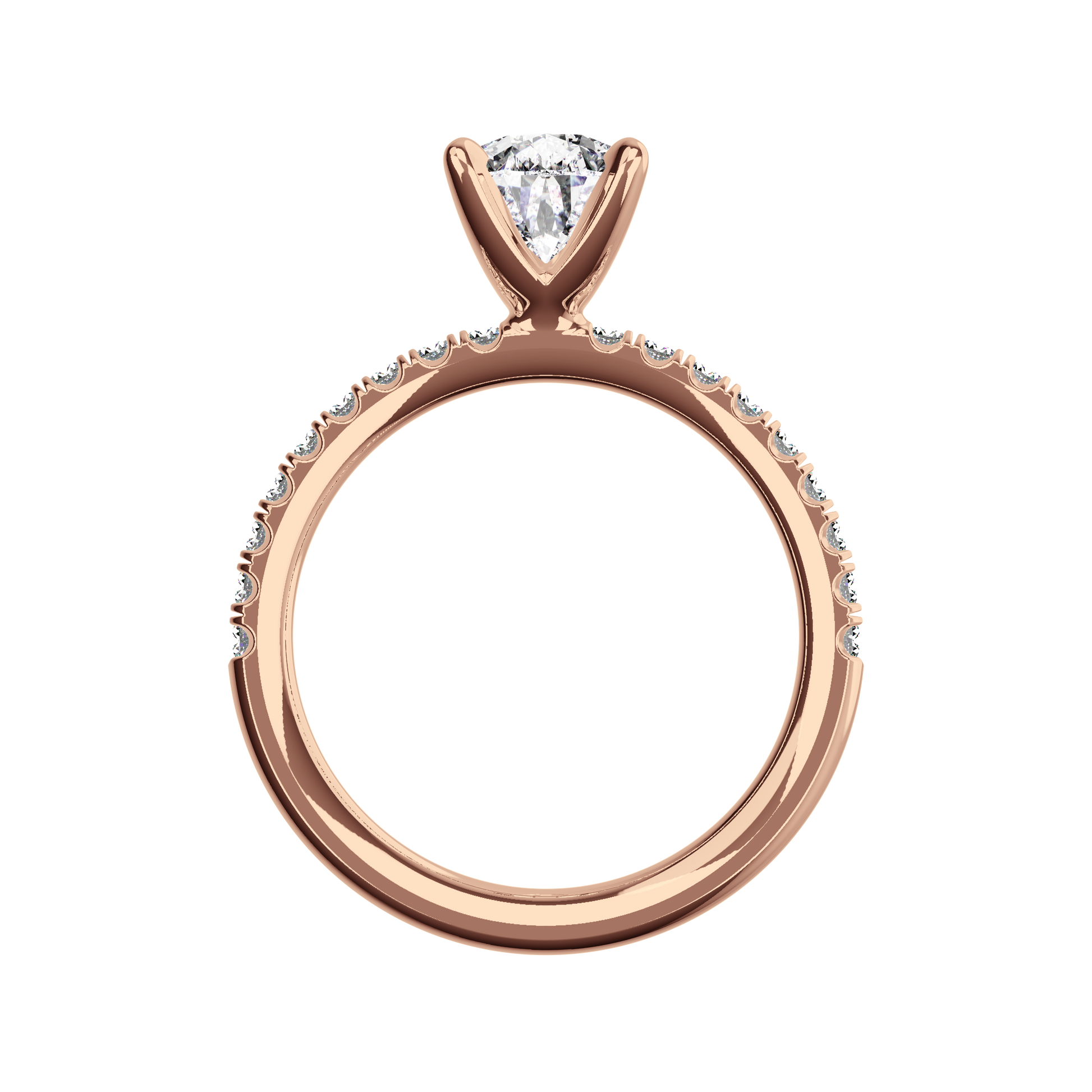 Verlobungsring aus Roségold mit tropfenförmigem Lab Grown Diamanten und Pavé-Band Front