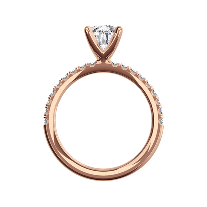 Verlobungsring aus Roségold mit tropfenförmigem Lab Grown Diamanten und Pavé-Band Front