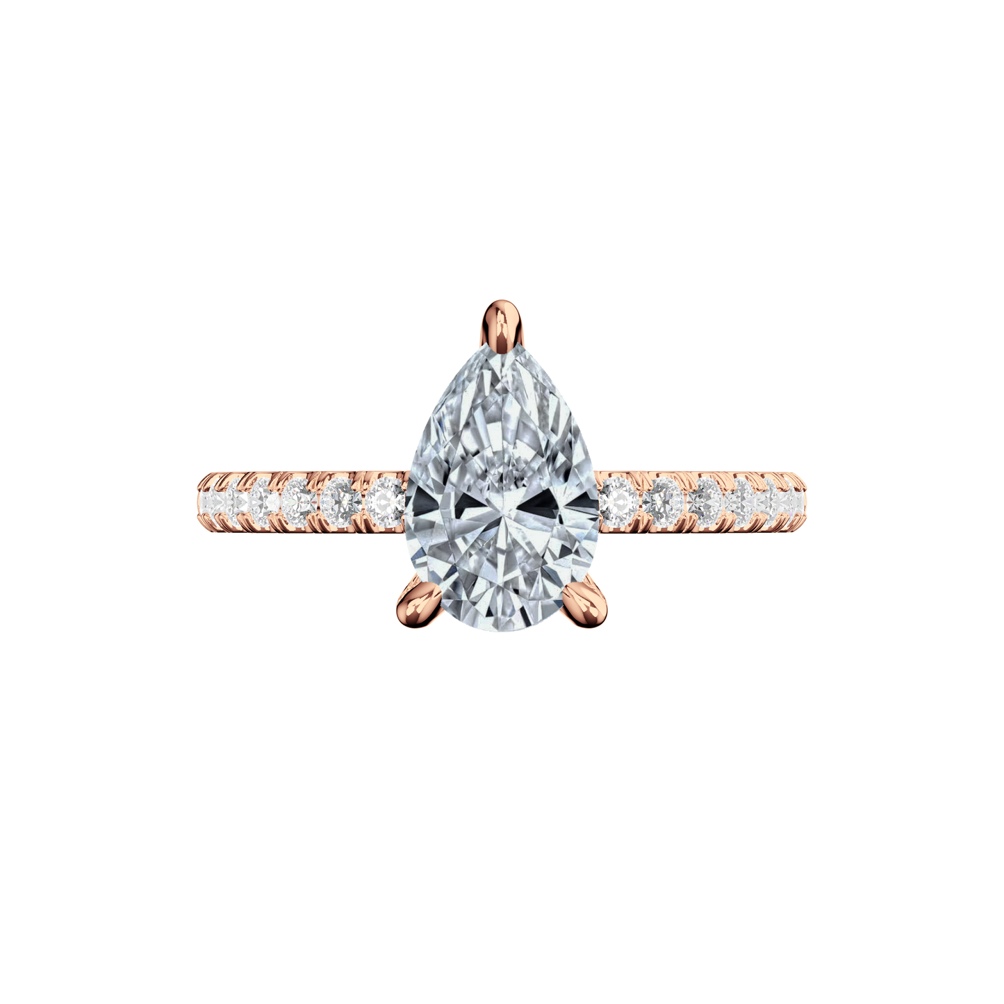 Verlobungsring aus Roségold mit tropfenförmigem Lab Grown Diamanten und Pavé-Band Top