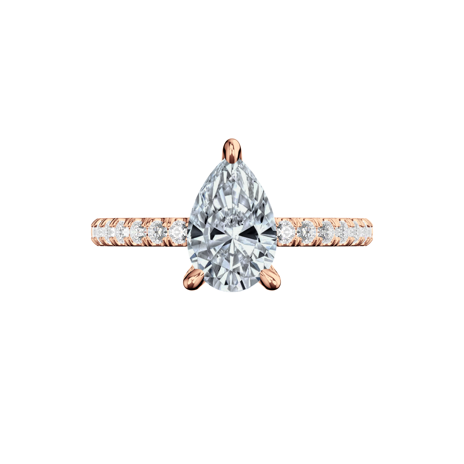 Verlobungsring aus Roségold mit tropfenförmigem Lab Grown Diamanten und Pavé-Band Top