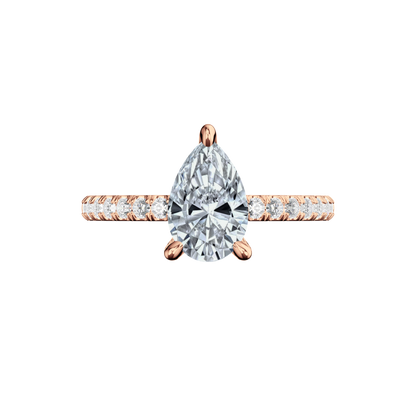 Verlobungsring aus Roségold mit tropfenförmigem Lab Grown Diamanten und Pavé-Band Top