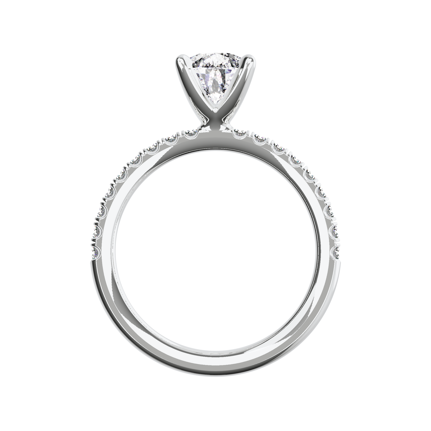 Verlobungsring mit Lab Grown Diamanten in Tropfenform mit Pavé-Band aus Platin Front