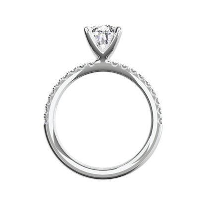 Verlobungsring mit Lab Grown Diamanten in Tropfenform mit Pavé-Band aus Platin Front