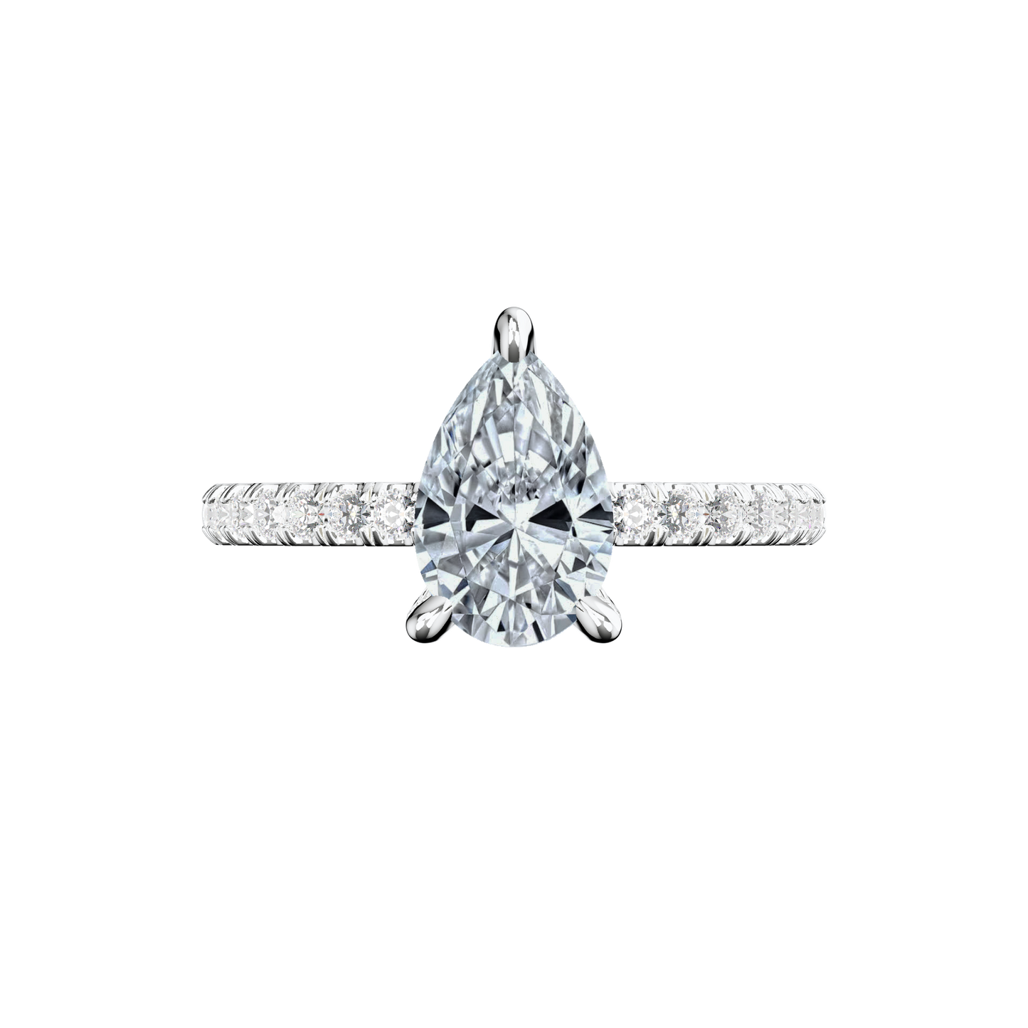 Verlobungsring mit Lab Grown Diamanten in Tropfenform mit Pavé-Band aus Platin Top