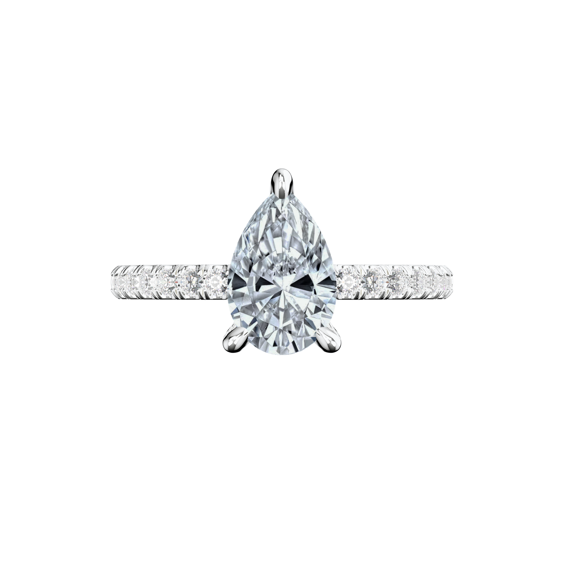 Verlobungsring mit Lab Grown Diamanten in Tropfenform mit Pavé-Band aus Platin Top