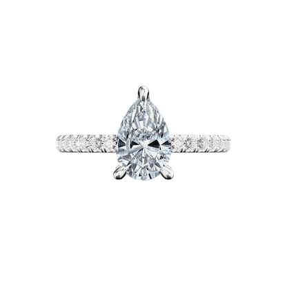 Verlobungsring mit Lab Grown Diamanten in Tropfenform mit Pavé-Band aus Platin Top