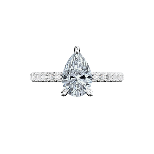 Verlobungsring mit Lab Grown Diamanten in Tropfenform mit Pavé-Band aus Platin Top