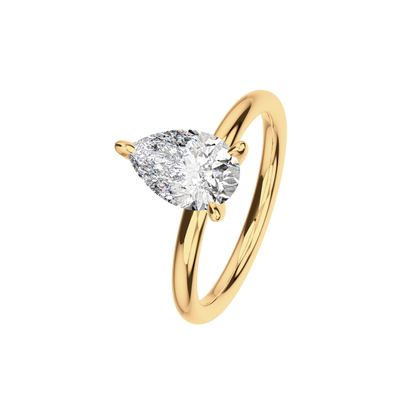 Verlobungsring Pear Lab Grown Diamant Angled View Gelbgold Tropfenform synthetisch